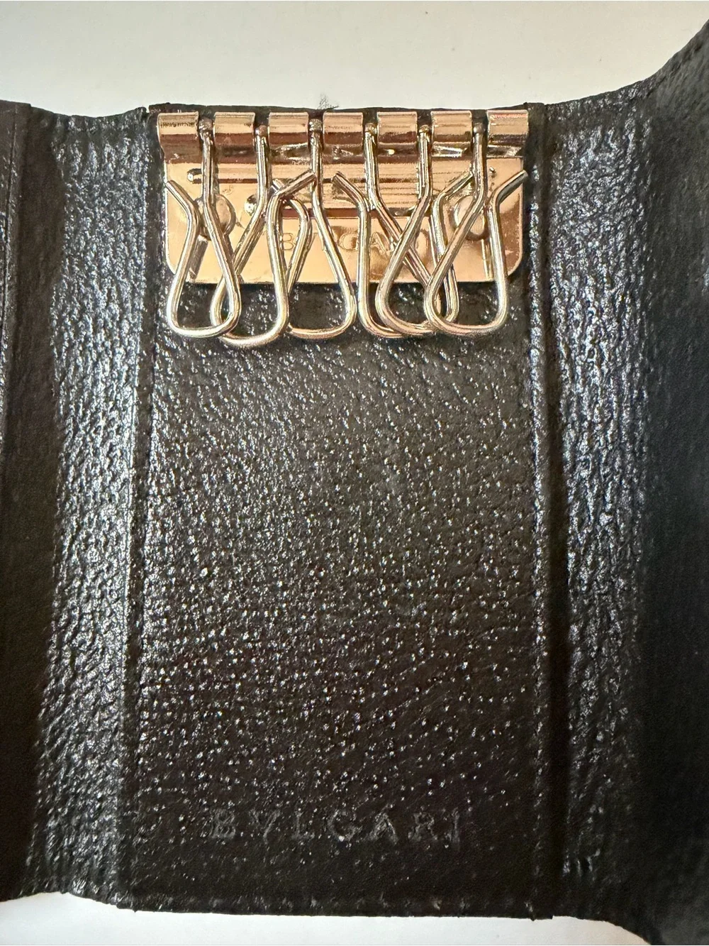Bulgari Logo Mania Black 6-ring Key Case with Silver Logo